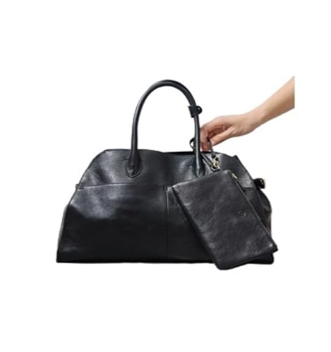 KJBDQQH pendler tragetasche Leder Große Kapazität Tote Tasche Weibliche Retro Aktentasche Vintage Rindsleder Schulter Handtasche(Black) von KJBDQQH