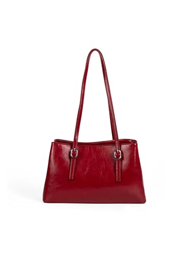 KJBDQQH pendler tragetasche Wachs Leder Tote Tasche Große Capaci Pendler Einfache oulder Frauen Herbst Winter(Red) von KJBDQQH