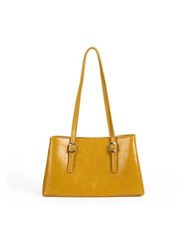 KJBDQQH pendler tragetasche Wachs Leder Tote Tasche Große Capaci Pendler Einfache oulder Frauen Herbst Winter(Yellow) von KJBDQQH