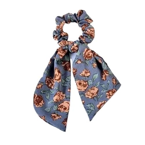 Satin Haartuch Blumendruck Schleife Satin Langes Band Pferdeschwanz Schal Haargummi Haargummis Frauen Mädchen Elastische Haarbänder Haarschmuck(Color-61) von KJBDQQH