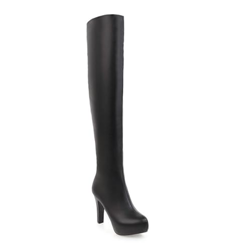 KJCQGQTZ Damen Overknee-Stiefel Spitze Zehen Reißverschluss-Absätze Oberschenkelhohe Stiefel Stretchleder Schlankes Kalb Kniehohe Stiefel Frauen Lange Plateaustiefel Reitstiefeletten,A1*9cm,36 von KJCQGQTZ