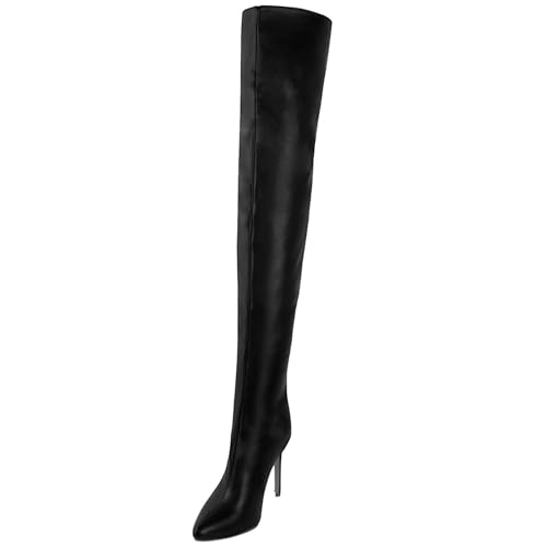 KJCQGQTZ Damen Overknee-Stiefel Spitze Zehen Reißverschluss-Absätze Oberschenkelhohe Stiefel Stretchleder Schlankes Kalb Kniehohe Stiefel Frauen Lange Plateaustiefel Reitstiefeletten,B1*11cm,40 von KJCQGQTZ