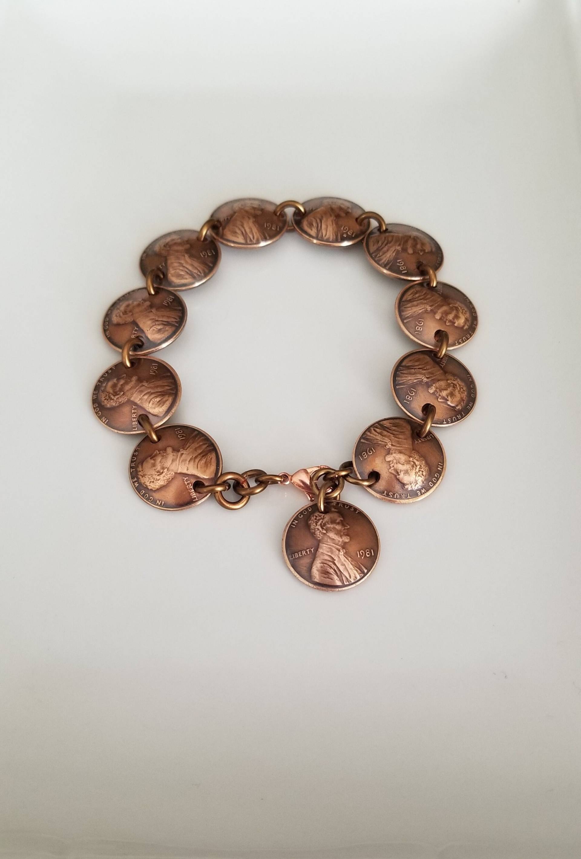 Individuell, Auf Bestellung Gefertigt Wählen Sie Ihre Jahre | Gewölbtes Pfennigarmband Münzschmuck Penny Schmuck Einzigartiges Geschenk von KJCoinJewelry