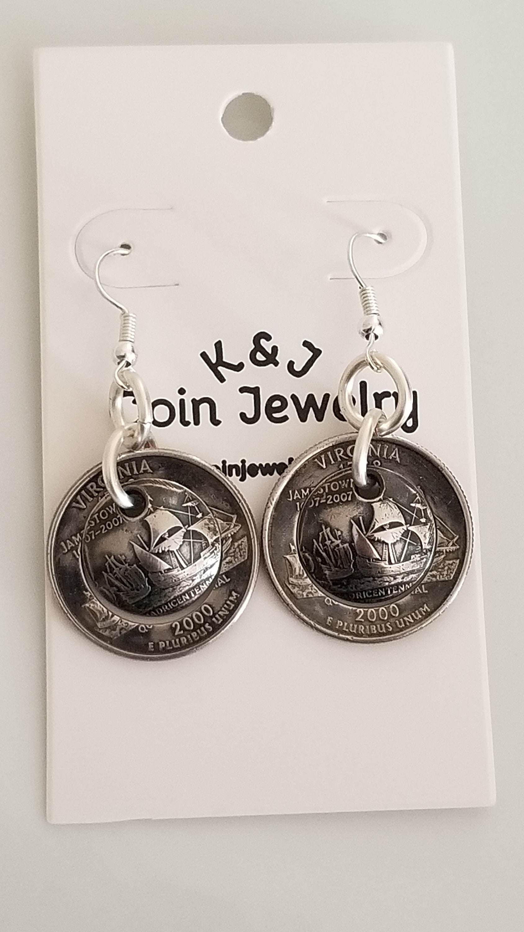 Virginia State Quarter Center Gelochte Creolen Münze Ohrringe | Handgemachte Einzigartiges Geschenk Münzschmuck Viertel Schmuck von KJCoinJewelry