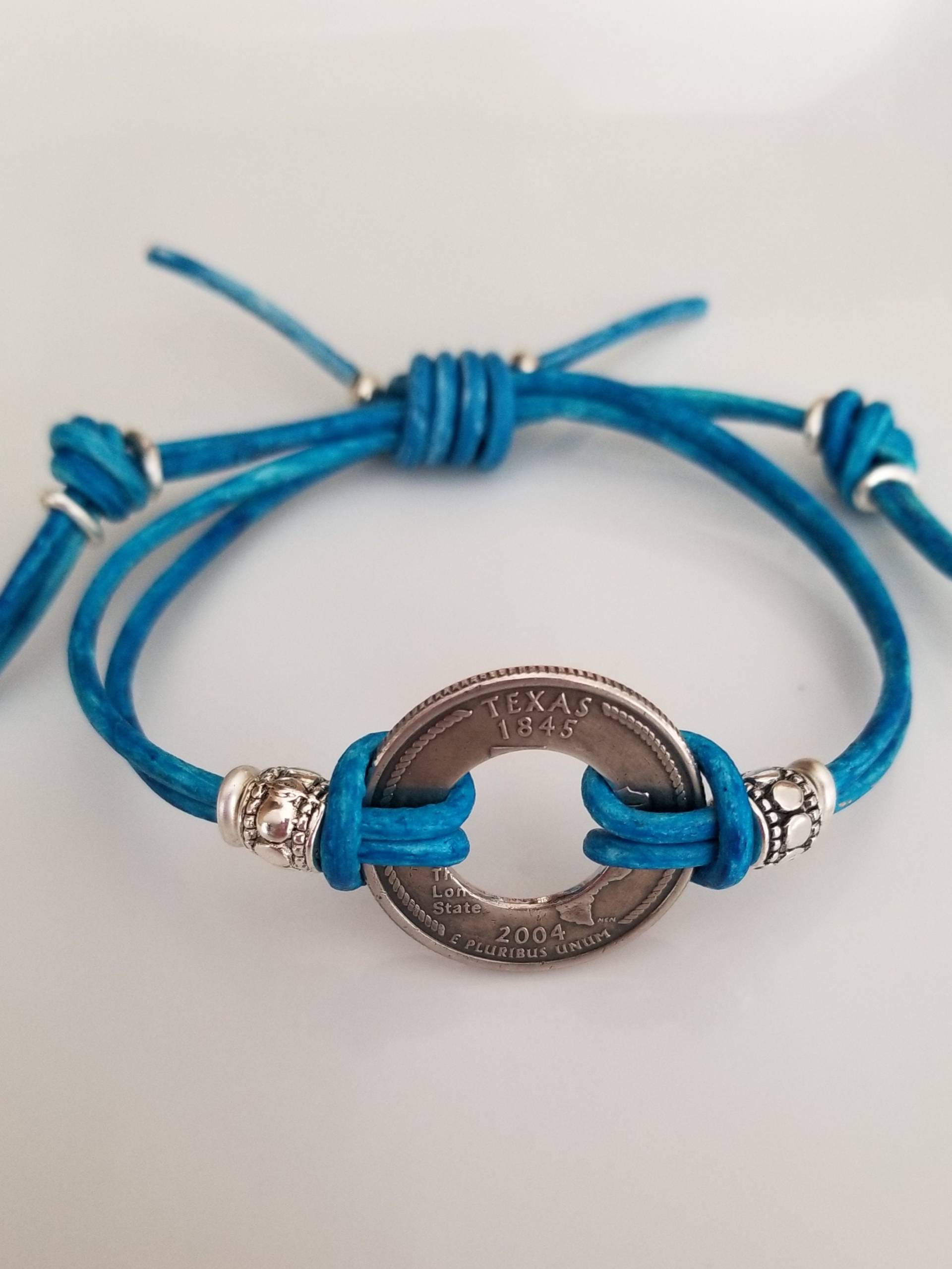state Coin Armband | Viertel |Lederarmband Münz-Armband Reise-Souvenir von KJCoinJewelry