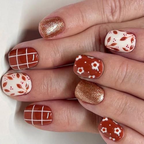 24x Winter Vollabdeckungen Zum Aufkleben Der Nägel Glitzernde Kunstnägel Blumen Und Linien Zum Aufdrücken Der Nägel Künstliche Nägel Für Frauen von KJDKNC