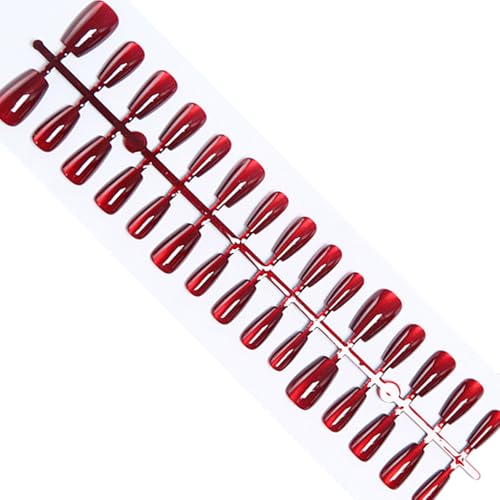 30 Stück Cats Eye Press On Nails Wine Redness Fake Nails Künstliche Acrylnägel Kleber Auf Den Nägeln Stick On Nails Für Frauen von KJDKNC
