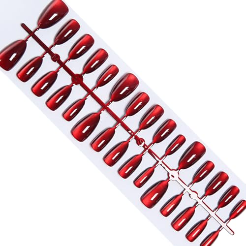 30 Stück Cats Eye Press On Nails Wine Redness Fake Nails Künstliche Acrylnägel Kleber Auf Den Nägeln Stick On Nails Für Frauen von KJDKNC