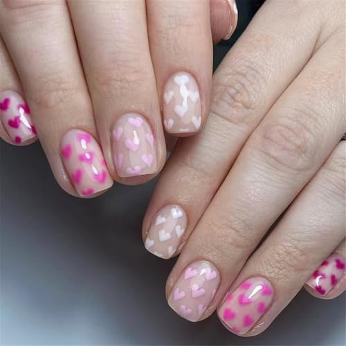 Press On Nails ABS Maniküre Nägel Kunstdekoration Schönes Herz Kurz Quadratisch Für Damen Und Mädchen von KJDKNC