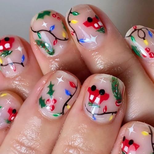 Weihnachten Press On Nails Kurze Quadratische Falsche Nägel Weihnachten Lichtstreifen Stick On Nails Cartoon Auto Falsche Nägel Für Mädchen von KJDKNC