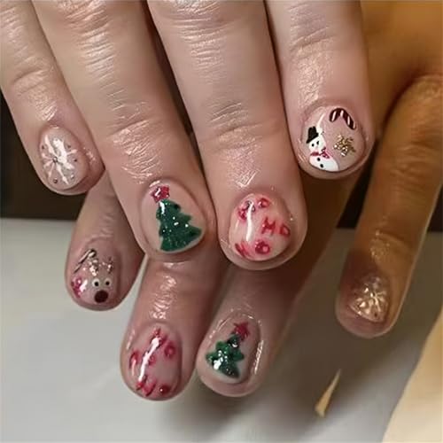 Weihnachtsnägel Zum Aufdrücken Quadratische Künstliche Nägel Schneeflocken Designs Kurze Künstliche Acrylnägel Zum Aufkleben Für Frauen von KJDKNC