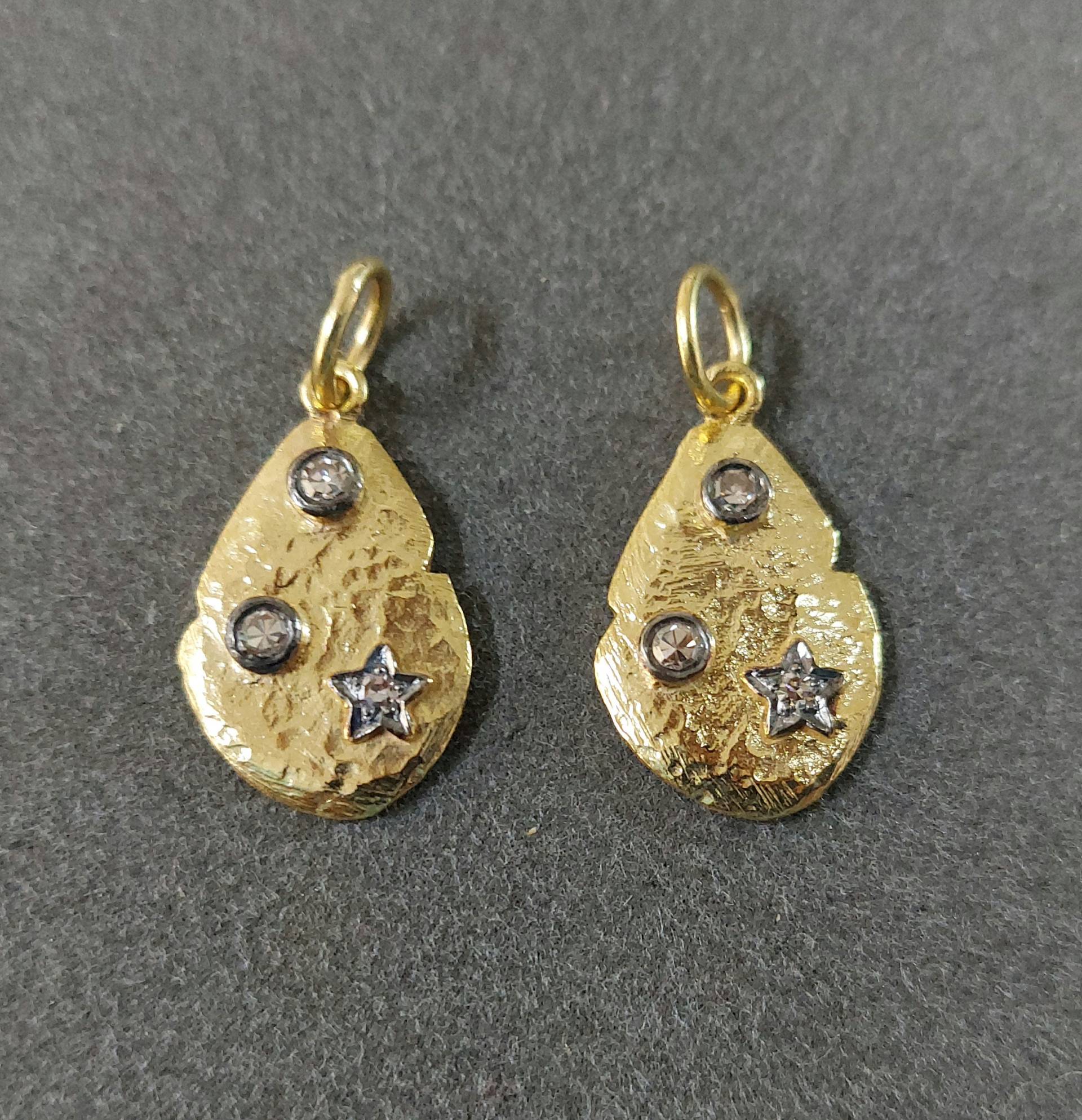 14K Gold Diamant Anhänger, Oxidierter Goldschmuck, Gehämmerter Diamantzubehör, Sternanhänger, Schmuckherstellung, Preis Pro Stück von KJEWELRYACCESSORIES