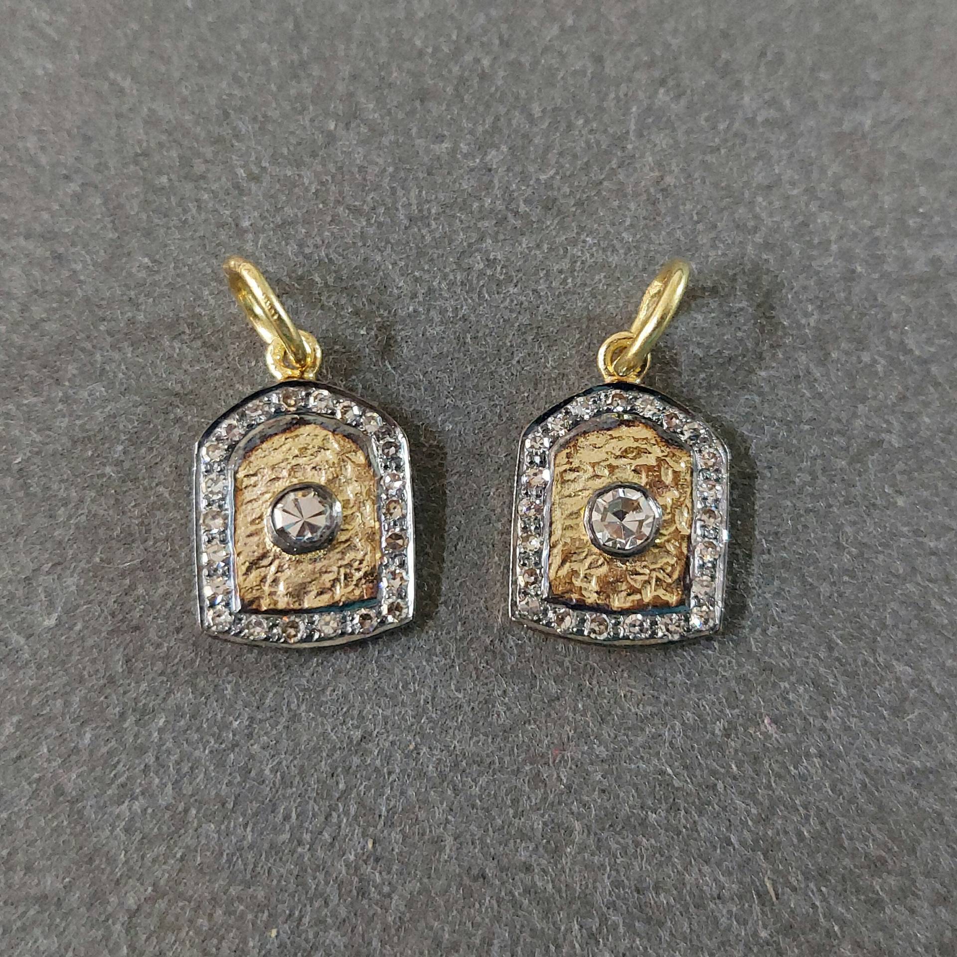 14K Gold Diamant Tür Charm Anhänger, Oxidierter Goldschmuck, Zierlicher Gehämmerter Handgemachter Zubehör, Preis Pro Stück von KJEWELRYACCESSORIES