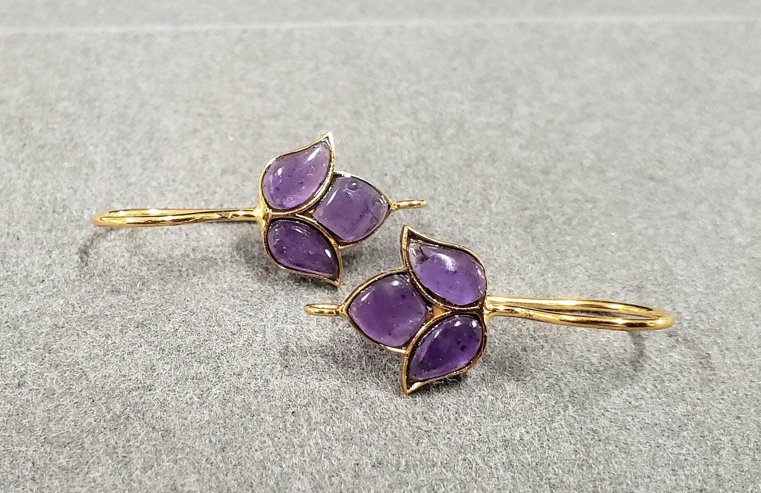 14K Gold Lila Amethyst Ohrring, Schmuck, Blatt Turmalin, Diy Zubehör, Cabochon Ohrhaken, Verkauft Als Paar, Geschenk Für Sie von KJEWELRYACCESSORIES