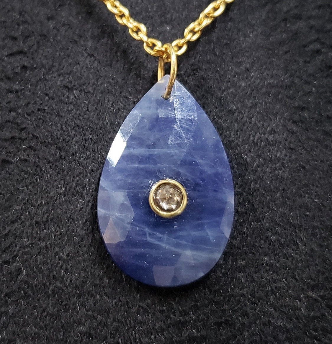 18K Gold Blauer Saphir Und Rosenschliff Diamant Anhänger, Lünette, Anhänger, in Saphir, Bail von KJEWELRYACCESSORIES