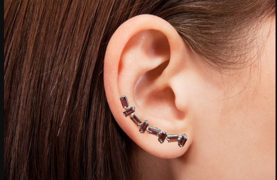 Roter Granat Ohrstecker Sterling Silber Baguette Ohrstecker von KJEWELRYACCESSORIES