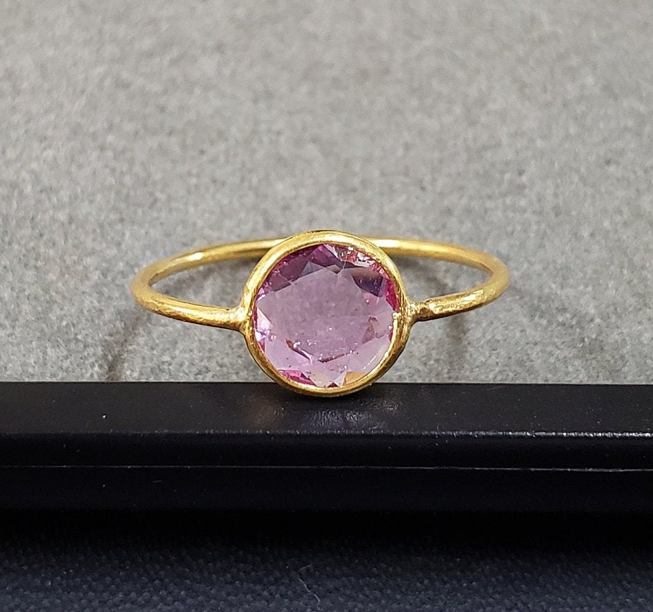 Runder Rosa Saphir 18K Solid Gold Ring Für Frauen & Mädchen/6 Mm Ring/Ausgezeichneter Schatten/Valentinsgeschenk Sie/Liebe Freundschaftsring von KJEWELRYACCESSORIES