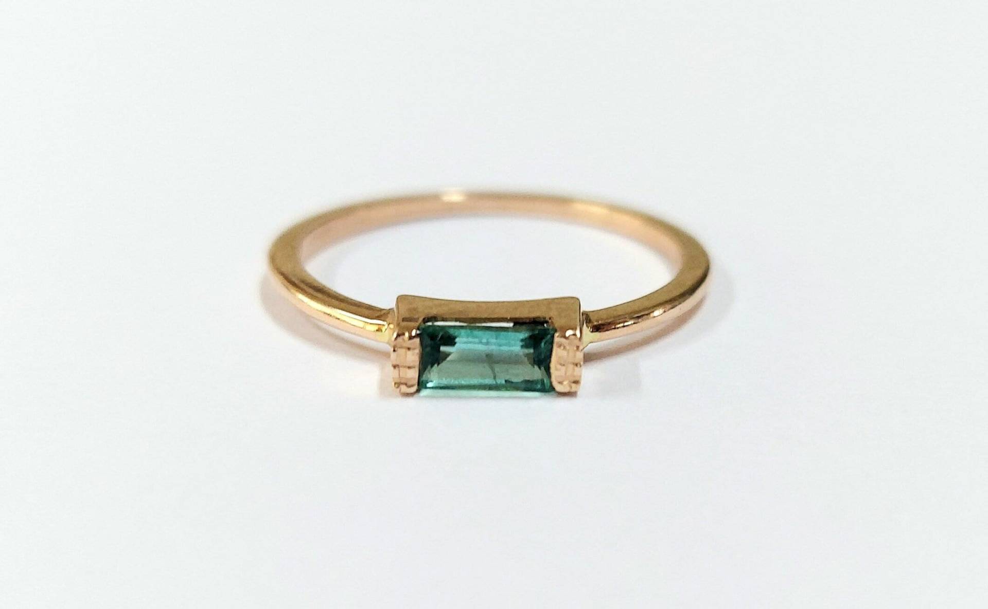 Smaragd Baguette 14K Gold Ring, Rose Schmuck Kostbarer Statement Grüner Stein, Geschenk Für Sie von KJEWELRYACCESSORIES