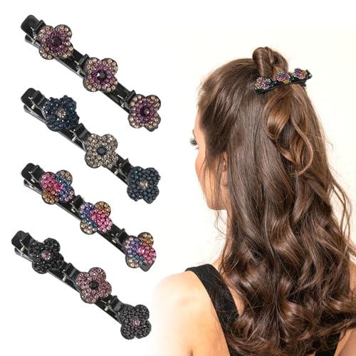 4 PCS Haarspangen Damen Dünnes Haar mit Kristallblume 2025 Kristall Haarschmuck Damen Dünnes Haar Perfektes Haar Accessoire Damen für Frisuren Alltag & Anlässe - Haarklammern für Styling & Festliches von KJG