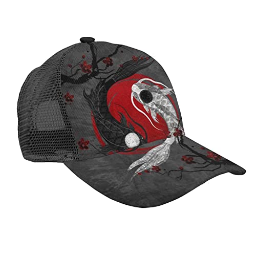 KJHBVND Baseballkappe für Herren und Damen, Sommer Mesh Schwarz Yin Yang Fisch Abstrakt Blumen Verstellbare Papa Trucker Cap Snapback Hüte, Schwarz , One size von KJHBVND