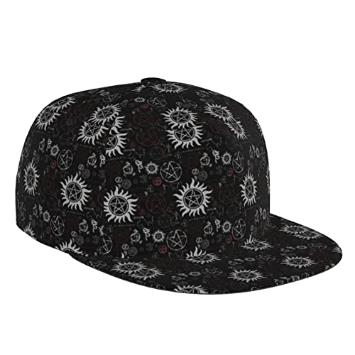 KJHBVND Supernatural Symbole Schwarz Mode Flache Krempe Baseball Cap Casual Sun Sport für Männer Frauen Hüte, Schwarz , One size von KJHBVND