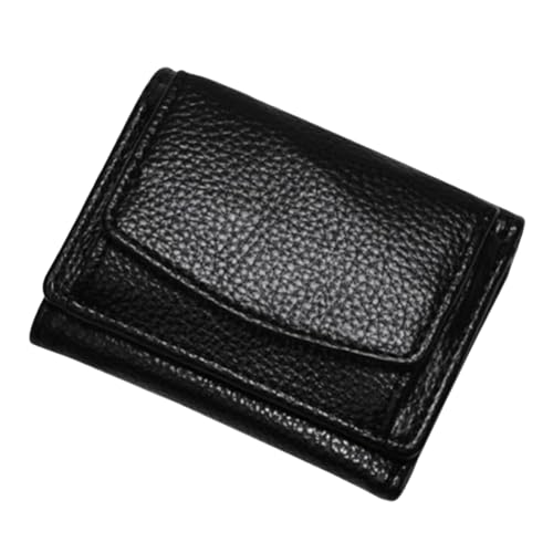 KJHTRED Mini-Geldbörse aus echtem Leder, RFID-blockierend, für Kartenbetrug, faltbar, Mini-Geldbörse, Schwarz von KJHTRED