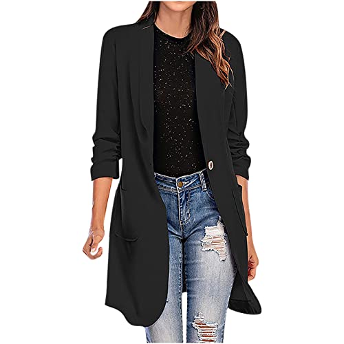 KJIUQ Longblazer Damen Elegant Jacke Lang Jacke Leicht Jacke Trenchcoat Übergröße Business Anzug Oversize Frühling Formal Blazer Open Front Outwear Dünn Mantel Cardigans von KJIUQ