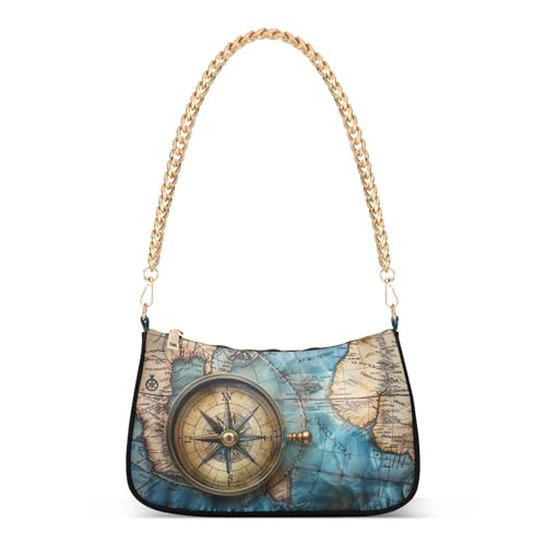 KJIZMO Vintage World Maps Umhängetasche für Damen, Handtasche mit Kettenriemen, weiche Geldbörse Tote Bag für Damen von KJIZMO