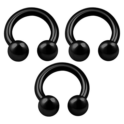KJM FASHION 3 STK Eloxiert Schwarz Hufeisen Ohrringe 1,2mm 16 Gauge 6mm 1/4 Kugeln Septum Nase Daith Ohrringe Augenbrauen Piercing Schmuck 0119 von KJM FASHION