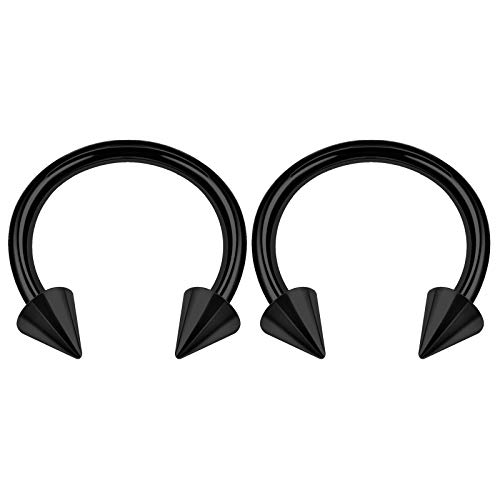 KJM FASHION 2 Stk Eloxiert Schwarz Hufeisen Ohrringe 1,6 mm 14 g 10 mm 3/8 4mm Spitze Nose Daith Lip Eyebrow Ohrringe Tragus Piercing Schmuck 2912 von KJM FASHION