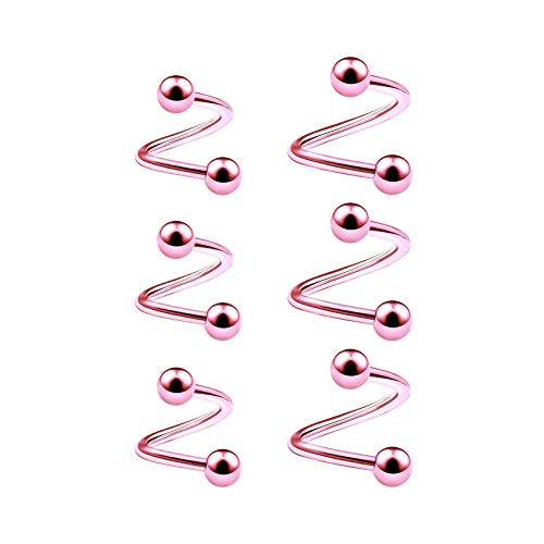 KJM FASHION 6 Stk Pink Eloxiert Twister Spirale 1.2mm 16gauge 6mm 1/4 8mm 5/16 3mm Cartilage Tragus Helix Lip Ohrringe Piercing Schmuck 4784 von KJM FASHION