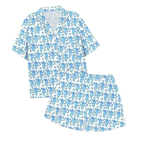 Summer Pajamas for Girls 2 Piece Pajama Set Y2k Trendy Roller Dupes Rabbit Preppy Short Sleeve Pajama (Blue,12-13 Years) von KJSAGFIUGF