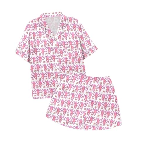 Summer Pajamas for Girls 2 Piece Pajama Set Y2k Trendy Roller Dupes Rabbit Preppy Short Sleeve Pajama (Pink,8-9 Years) von KJSAGFIUGF