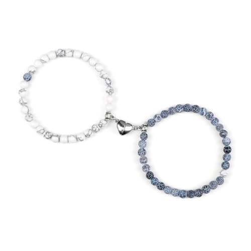 KJUUQBZL 2 Teile/satz Romantische Herz Form Magnet Anhänger Armbänder 6 8MM Verwitterten Stein Armreifen Schmuck Paar Handgemachte Strench(6mmstyle 10) von KJUUQBZL