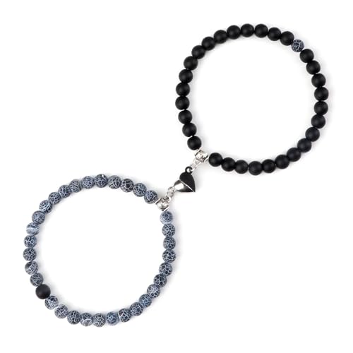 KJUUQBZL 2 Teile/satz Romantische Herz Form Magnet Anhänger Armbänder 6 8MM Verwitterten Stein Armreifen Schmuck Paar Handgemachte Strench(6mmstyle 19) von KJUUQBZL