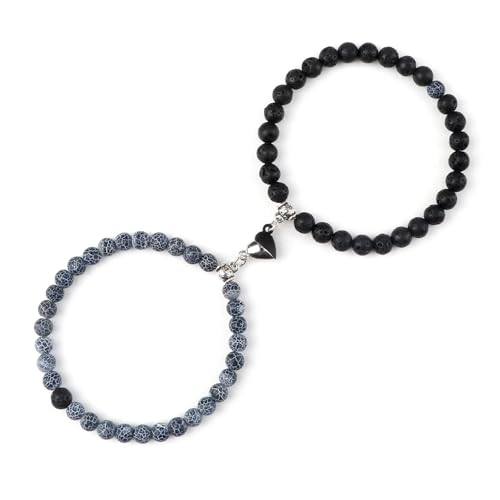 KJUUQBZL 2 Teile/satz Romantische Herz Form Magnet Anhänger Armbänder 6 8MM Verwitterten Stein Armreifen Schmuck Paar Handgemachte Strench(6mmstyle 22) von KJUUQBZL