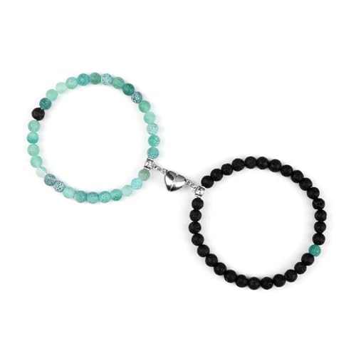 KJUUQBZL 2 Teile/satz Romantische Herz Form Magnet Anhänger Armbänder 6 8MM Verwitterten Stein Armreifen Schmuck Paar Handgemachte Strench(6mmstyle 8) von KJUUQBZL