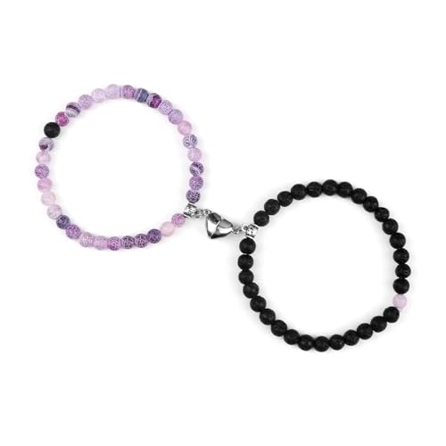 KJUUQBZL 2 Teile/satz Romantische Herz Form Magnet Anhänger Armbänder 6 8MM Verwitterten Stein Armreifen Schmuck Paar Handgemachte Strench(6mmstyle 9) von KJUUQBZL