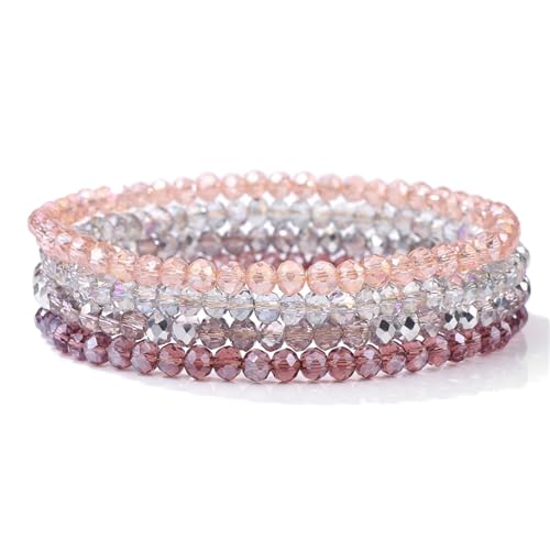 KJUUQBZL 4 Teile/satz Kristall Armbänder for Frauen Mädchen Stein Perlen Grau Rosa Weiß Blau Serie Mode Schmuck(17cm,Color-9) von KJUUQBZL