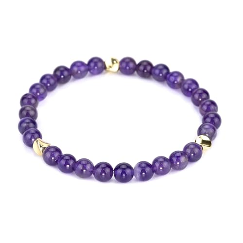 KJUUQBZL 6 mm Amethyst-Stein-Armbänder, niedliches Perlenarmband, lila Kristall-Armband, verkupfert, 14 Karat Gold(23cm) von KJUUQBZL