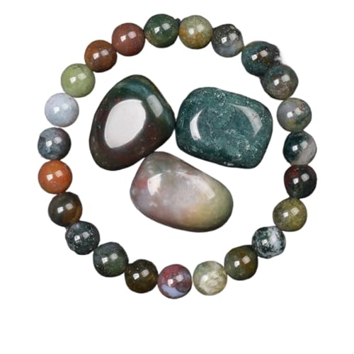 KJUUQBZL Goldene Obsidian Stein Perlen Armband Männer Frauen Licht Regenbogen Rohstein Runde Perle Energie Schmuck(17cm,8MM BEADS_6 INDIAN AGATE) von KJUUQBZL