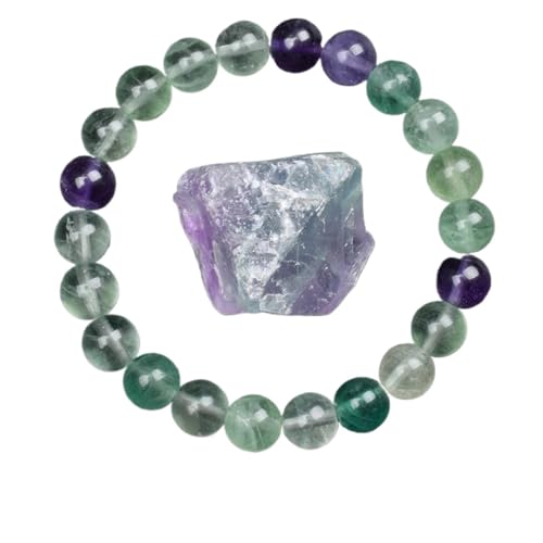 KJUUQBZL Goldene Obsidian Stein Perlen Armband Männer Frauen Licht Regenbogen Rohstein Runde Perle Energie Schmuck(21cm,6MM BEADS_11 FLUORITE) von KJUUQBZL