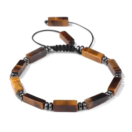 KJUUQBZL Rechteckiges Amethyst-Armband, Steinachate, Lapislazuli, verstellbare geflochtene Armbänder for Damen und Herren, Schmuck(Tiger Eye Stone) von KJUUQBZL