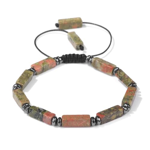 KJUUQBZL Rechteckiges Amethyst-Armband, Steinachate, Lapislazuli, verstellbare geflochtene Armbänder for Damen und Herren, Schmuck(Unakite) von KJUUQBZL