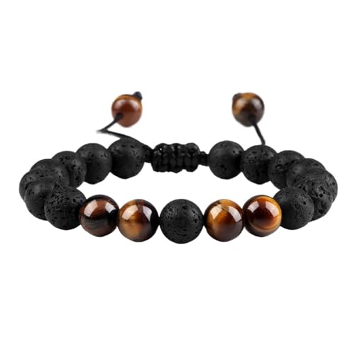 KJUUQBZL Schwarzes Lavastein-Kronen-Charm-Tigerauge-Perlen-Armband for Männer und Frauen, geflochtene Armbänder, handgefertigt, verstellbarer Schmuck(Light Yellow Color) von KJUUQBZL
