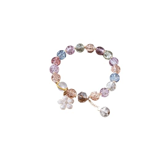 KJUUQBZL Trendiges Kirschblüten-Kristall-Perlen-Armband for Frauen, süße rosa Blume, Charm-elastisches Armband, Mädchen-Schmuck, Geschenk(BR24Y0181-1) von KJUUQBZL