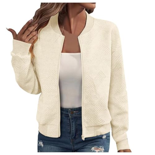 KJameas Bomberjacke Damen Frühling Baseball Kragen Jacken Casual Stricken Jacke Fliegerjacke Blouson Mantel Leichte Herbst Pilotenjacke Langarm Übergangsjacke Freizeitjacke mit Taschen von KJameas