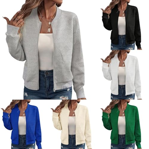 KJameas Bomberjacke Damen Kurze Blouson Jacke Frühling Casual Pilotenjacke Langarm Halbkragen Fliegerjacke Freizeitjacke Elegant Solid Sweatjacke Leichte Outwear Coat KJameas Bomberjacke Damen Kurze Blouson Jacke Frühling Casual Pilotenjacke Langarm Halbkragen Fliegerjacke Freizeitjacke Elegant Solid Sweatjacke Leichte Outwear Coat von KJameas
