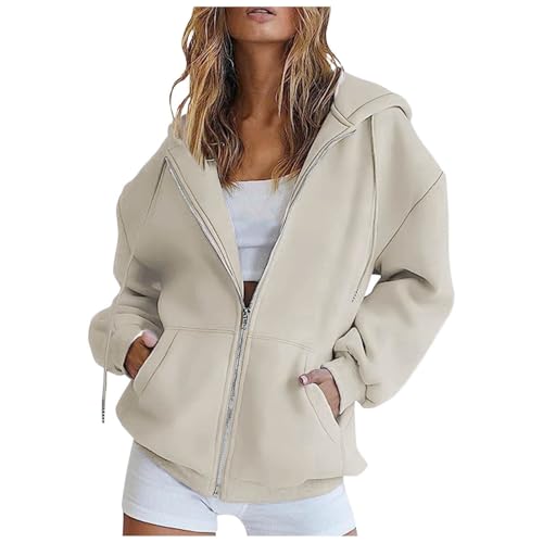 KJameas Damen Kapuzenjacke Kapuzenpullover Oversize Vintage Reißverschluss Hoodie Jacke Zip Up Sweatshirt Hoody mit Kapuze 90er Y2K E-Girl Übergangsjacke von KJameas