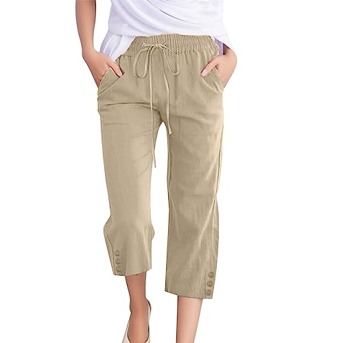 KJameas Strandhose Damen 3/4 Musselin Hose Leicht Loose Sommerhose Bequeme Elastische Stoffhose Locker Caprihose Freizeit Strandhose Jogginghose mit Taschen Kordelzug KJameas Strandhose Damen 3/4 Musselin Hose Leicht Loose Sommerhose Bequeme Elastische Stoffhose Locker Caprihose Freizeit Strandhose Jogginghose mit Taschen Kordelzug von KJameas